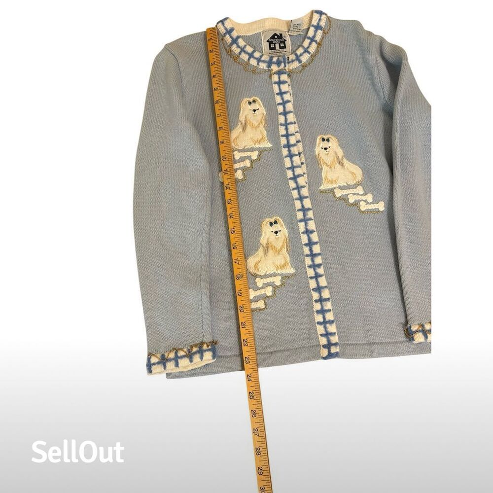 Vintage Storybook Knits Dog Cardigan Sweater Blue Women's XS Long Sleeve - Picture 4 of 5